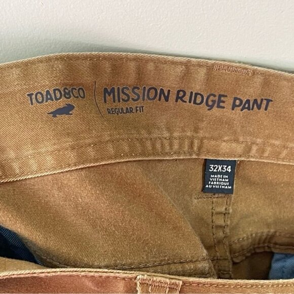 Toad & Co Men’s Mission Ridge Pant In TABAC VINTAGE WASH Sz 32X34 Organic Cotton - Picture 8 of 14